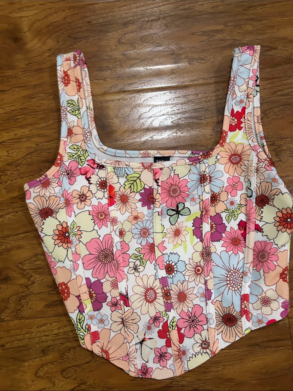 SHEIN Pink Multi Floral Square-Neck Corset Tank
